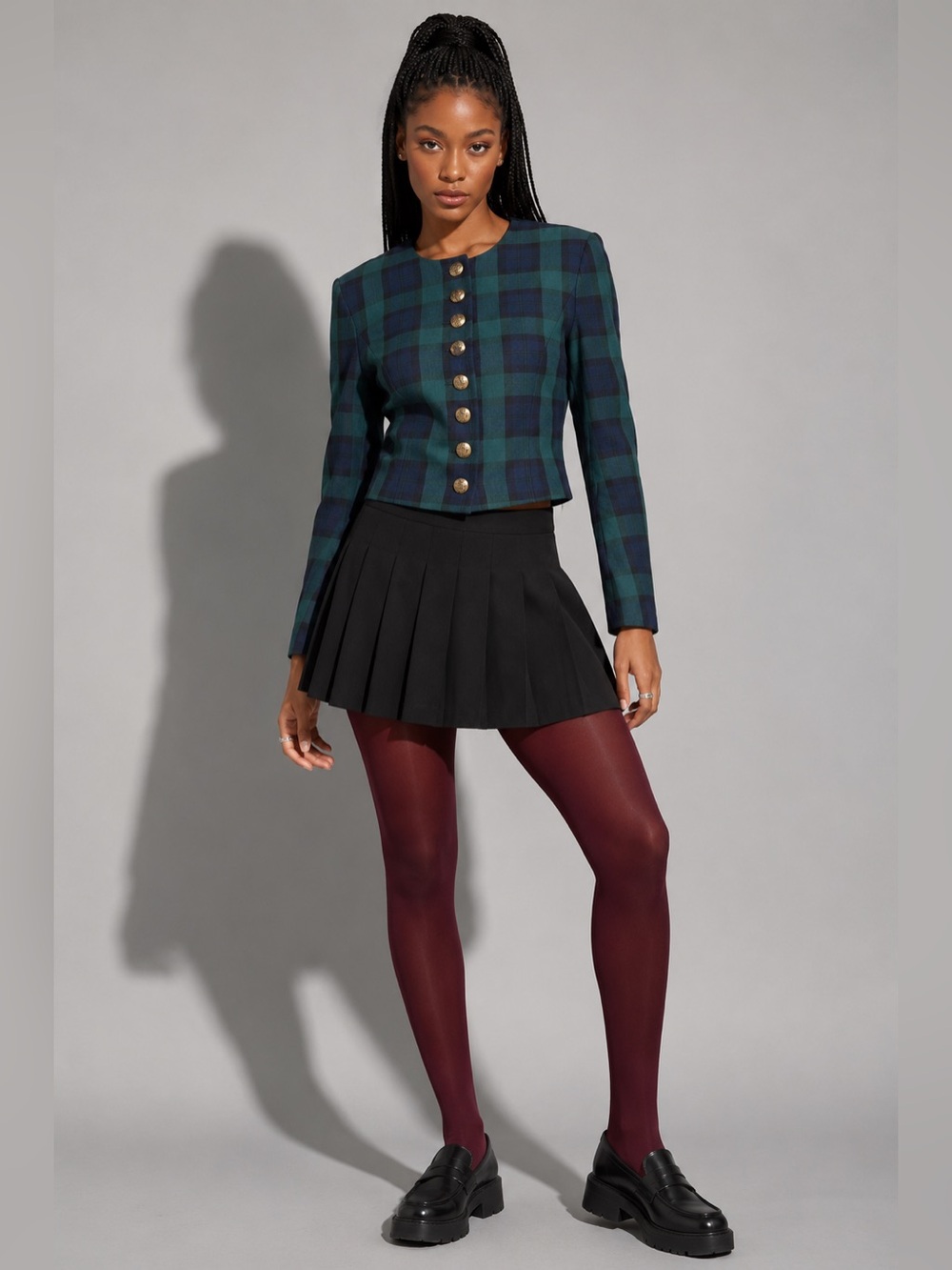 Vintage Santa Fe Tartan Plaid Cropped Jacket 4 Gold Button Preppy Punk